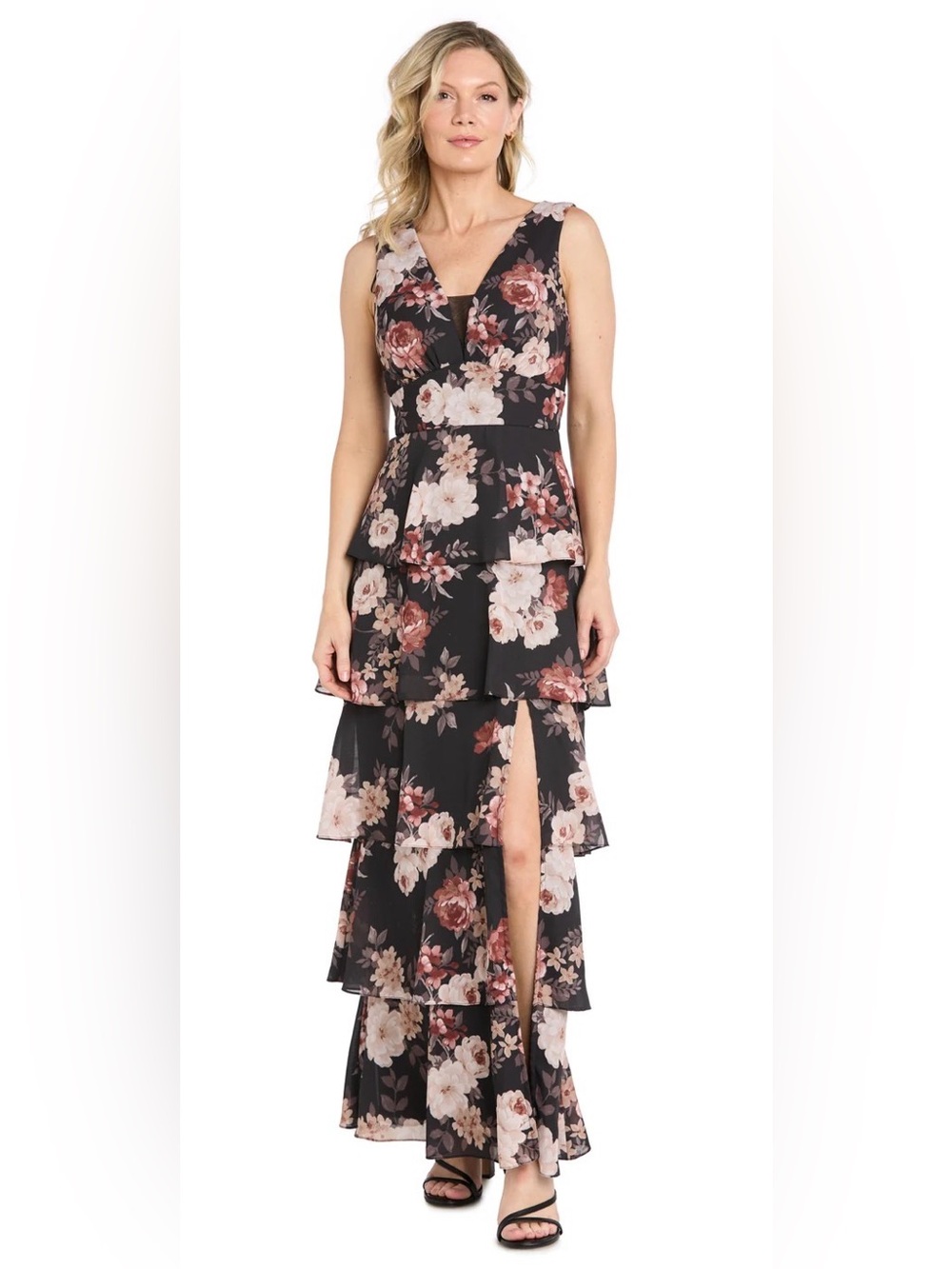 ✨ NWT R&M Richards Floral Tiered Maxi Dress with Slit ✨ size 10